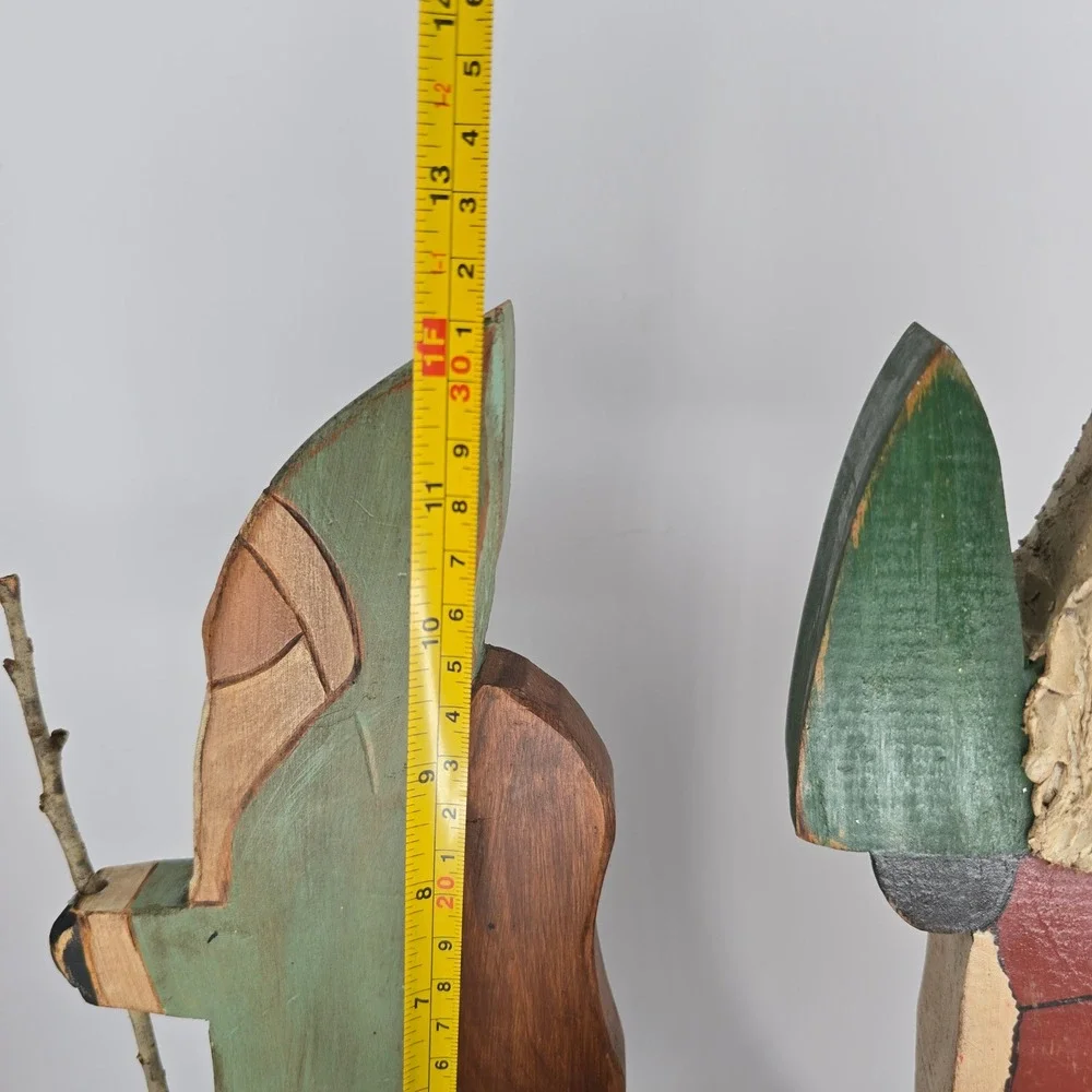 Vintage Primitive Wooden Santa Trio Folk Art Rustic Christmas Decor